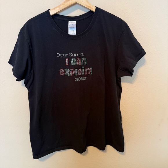 Gildan Tops - Women's / Unisex XL Rhinestone T-shirt " Dear Santa I Can Explain XOXO Christmas